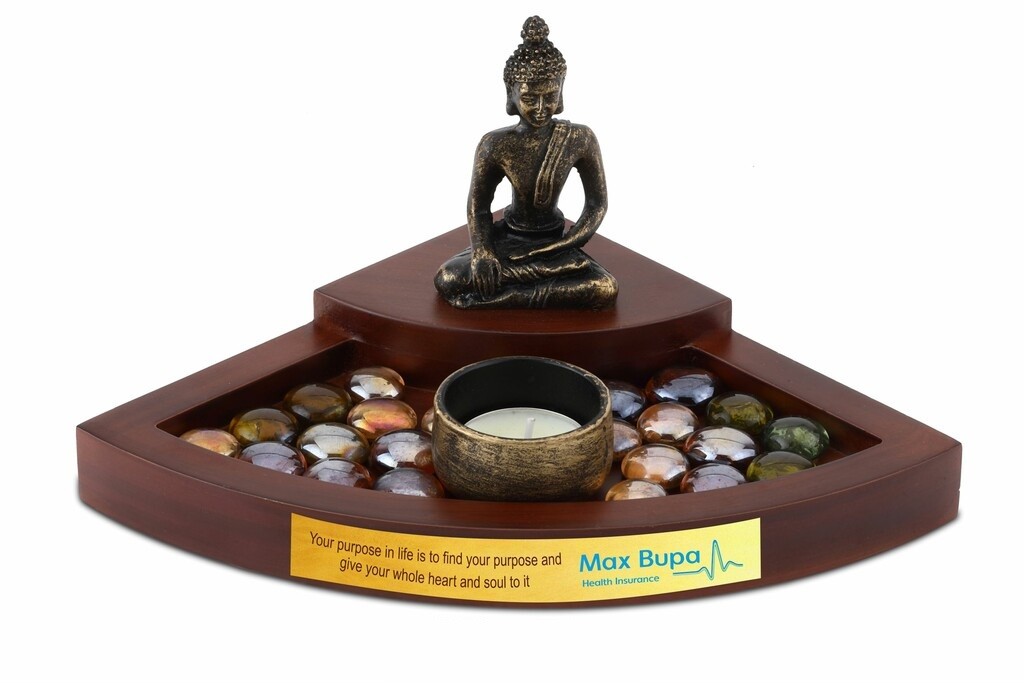 Resin Buddha Candle Stand With LED Candle And Coloured Stones